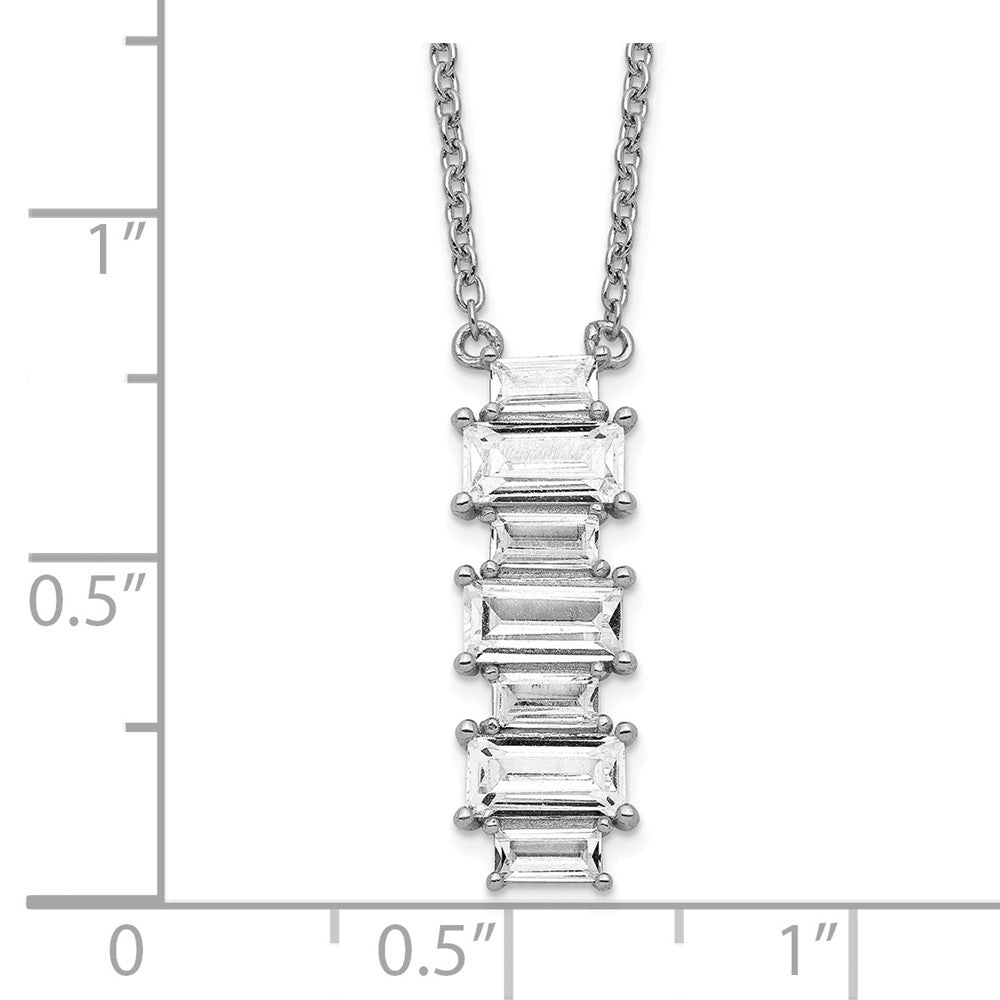 Sterling Silver Cheryl M Rhodium-Plated Emerald-Cut Cz Vertical Bar 18 Inch Necklace