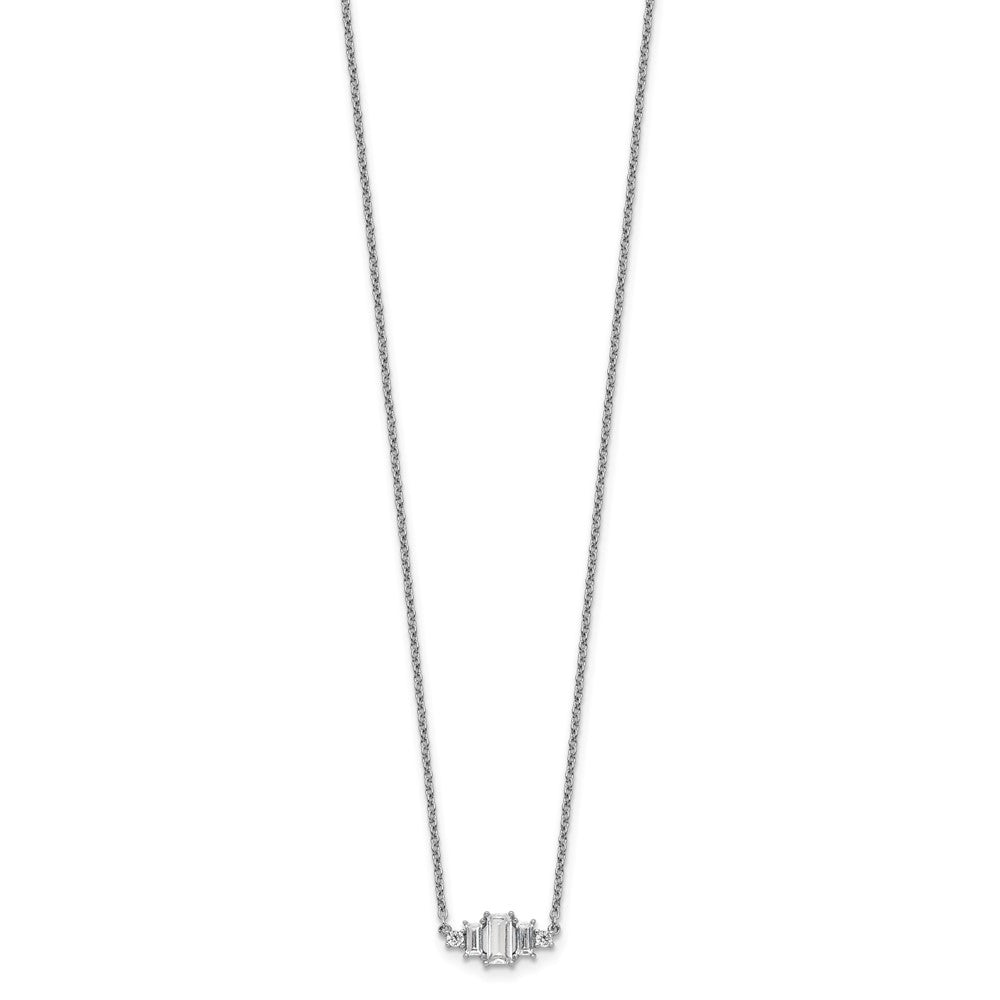 Sterling Silver Cheryl M Rhodium-Plated Brilliant-Cut And Emerald-Cut Bar 18 Inch Necklace