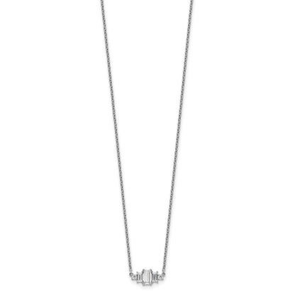 Sterling Silver Cheryl M Rhodium-Plated Brilliant-Cut And Emerald-Cut Bar 18 Inch Necklace