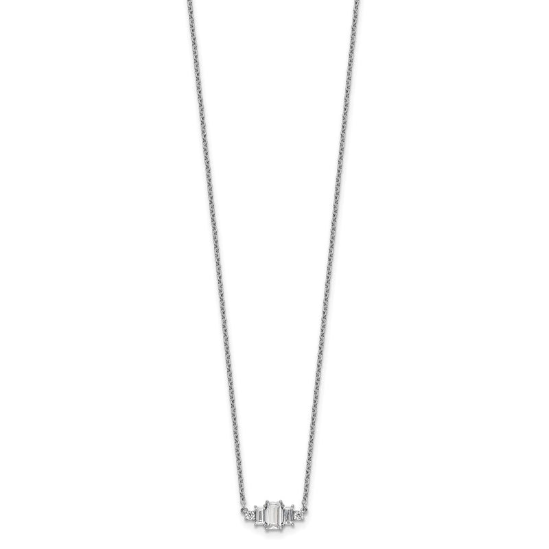 Sterling Silver Cheryl M Rhodium-Plated Brilliant-Cut And Emerald-Cut Bar 18 Inch Necklace