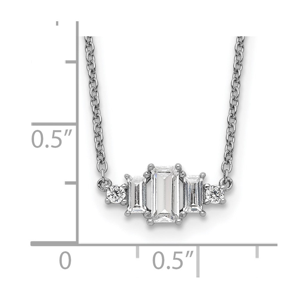 Sterling Silver Cheryl M Rhodium-Plated Brilliant-Cut And Emerald-Cut Bar 18 Inch Necklace