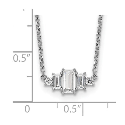 Sterling Silver Cheryl M Rhodium-Plated Brilliant-Cut And Emerald-Cut Bar 18 Inch Necklace