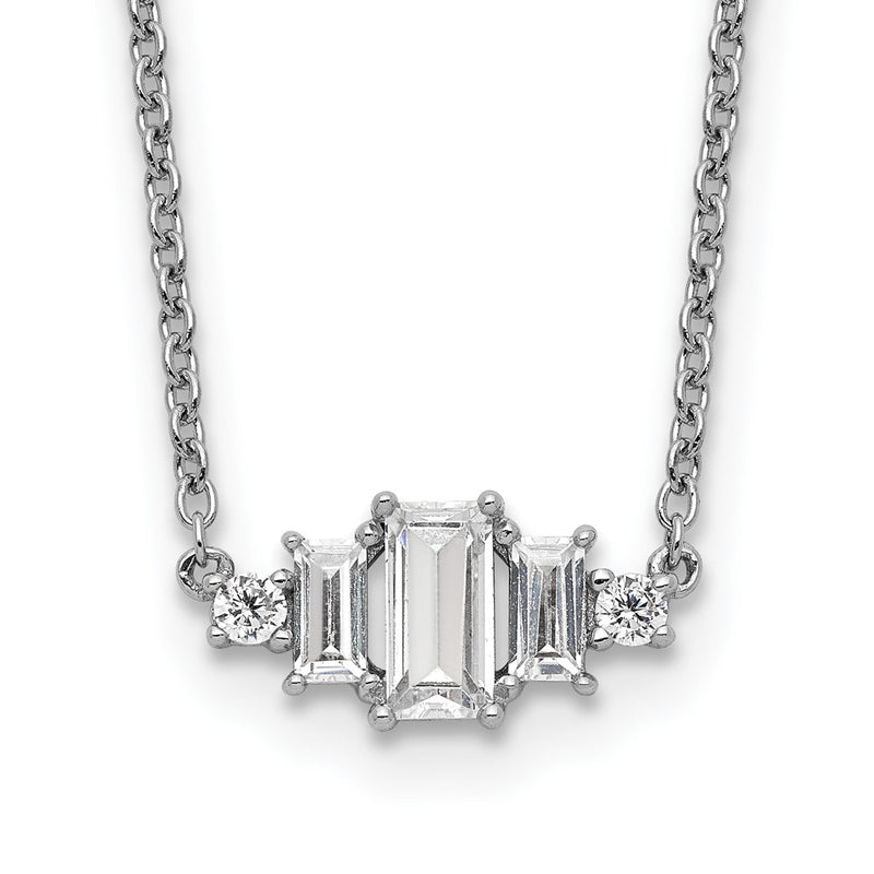 Sterling Silver Cheryl M Rhodium-Plated Brilliant-Cut And Emerald-Cut Bar 18 Inch Necklace