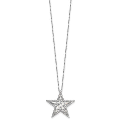 Sterling Silver Cheryl M Rhodium-Plated Brilliant-Cut Tapered Baguette-Cut And Emerald-Cut Cz Star 18 Inch Necklace