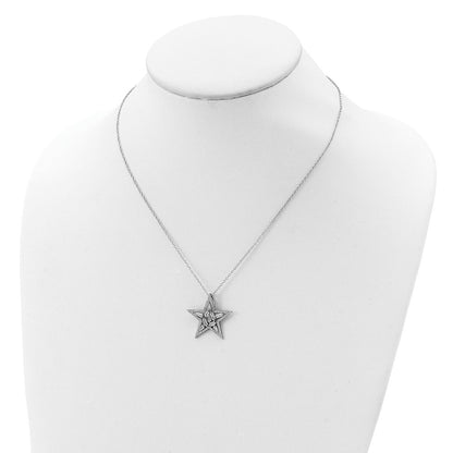 Sterling Silver Cheryl M Rhodium-Plated Brilliant-Cut Tapered Baguette-Cut And Emerald-Cut Cz Star 18 Inch Necklace