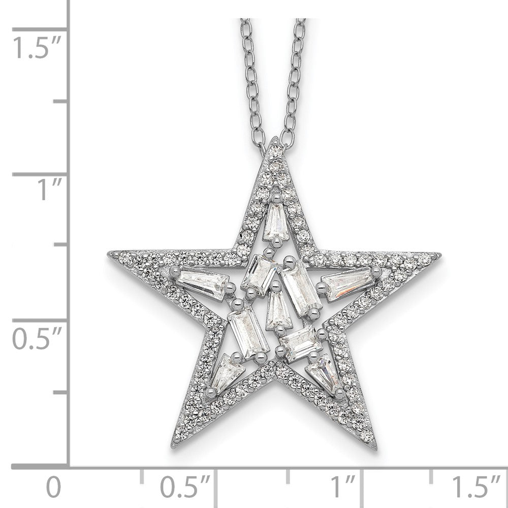 Sterling Silver Cheryl M Rhodium-Plated Brilliant-Cut Tapered Baguette-Cut And Emerald-Cut Cz Star 18 Inch Necklace