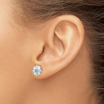 Sterling Silver Cheryl M Rhodium-Plated Emerald-Cut And Brilliant-Cut Cz Cluster Post Earrings