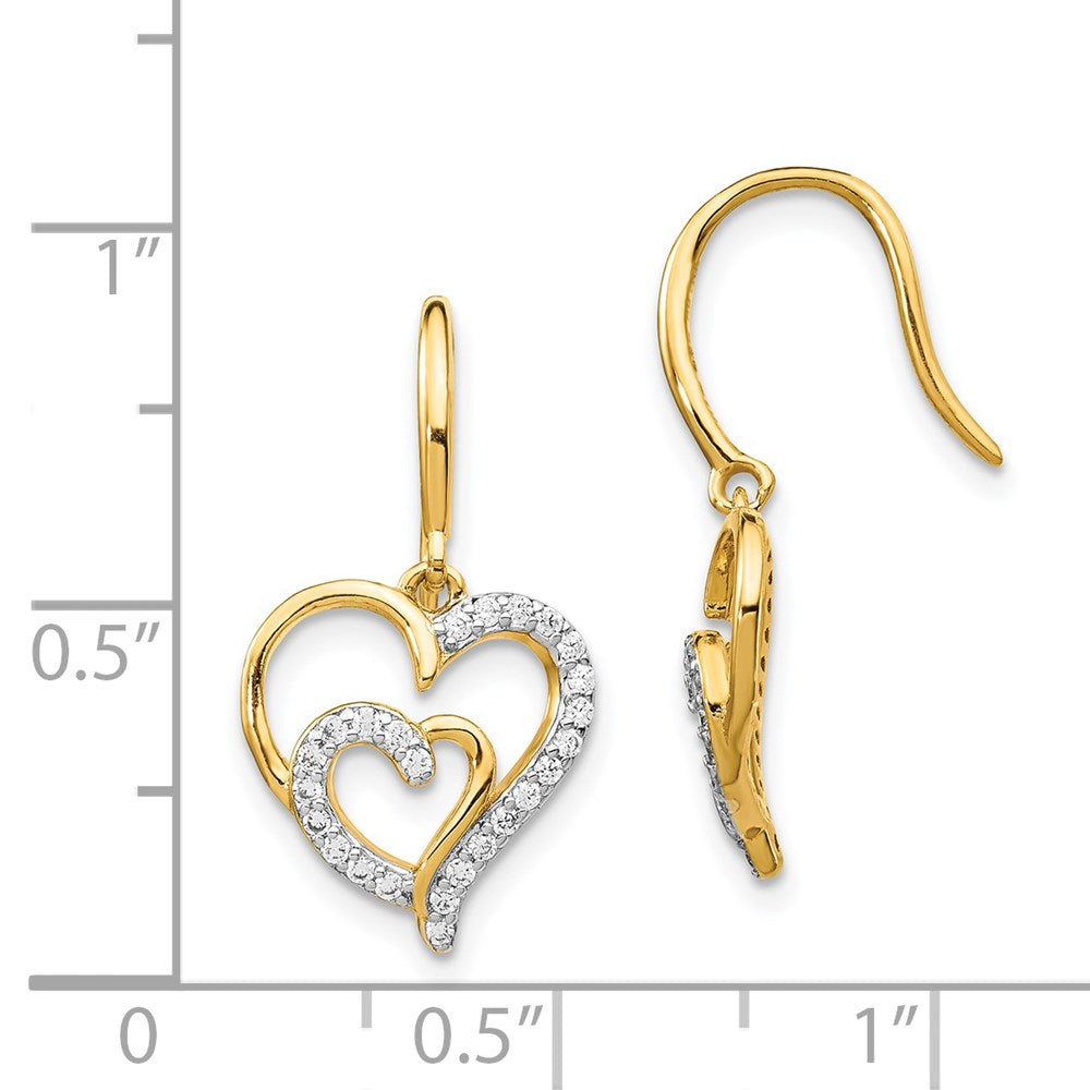 Sterling Silver Cheryl M Gold-Plated Brilliant-Cut Cz Heart Dangle Earrings