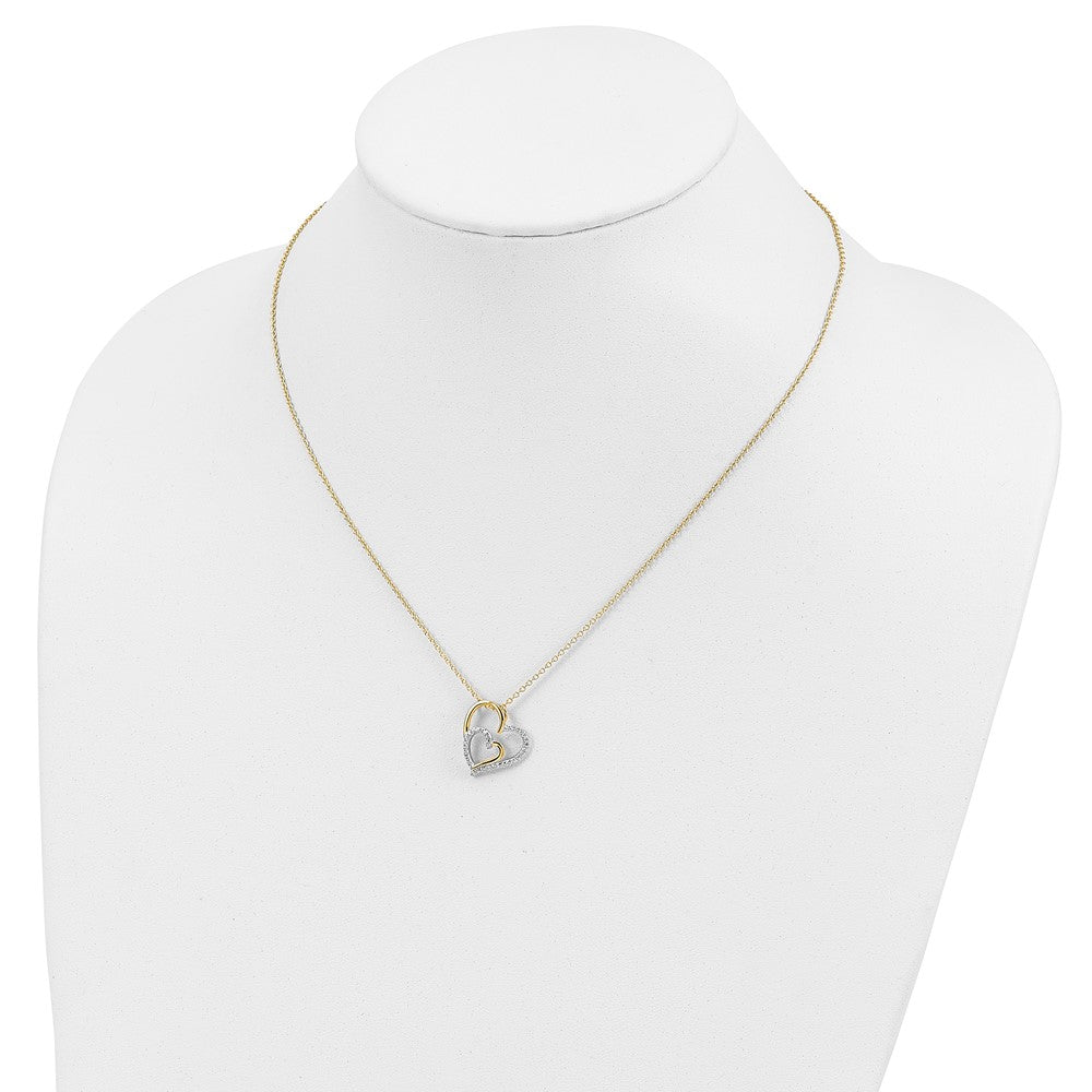 Sterling Silver Cheryl M Gold-Plated Brilliant-Cut Cz Fancy Double Heart 18 Inch Necklace