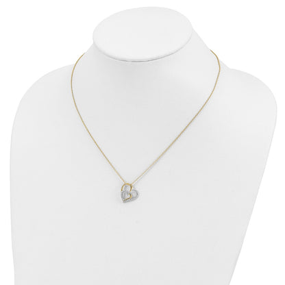 Sterling Silver Cheryl M Gold-Plated Brilliant-Cut Cz Fancy Double Heart 18 Inch Necklace
