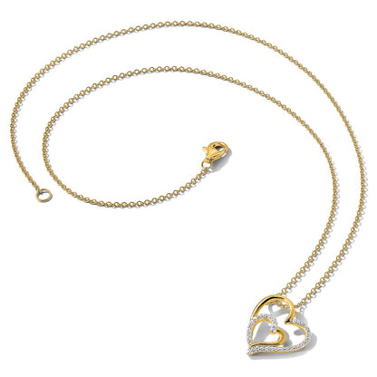 Sterling Silver Cheryl M Gold-Plated Brilliant-Cut Cz Fancy Double Heart 18 Inch Necklace