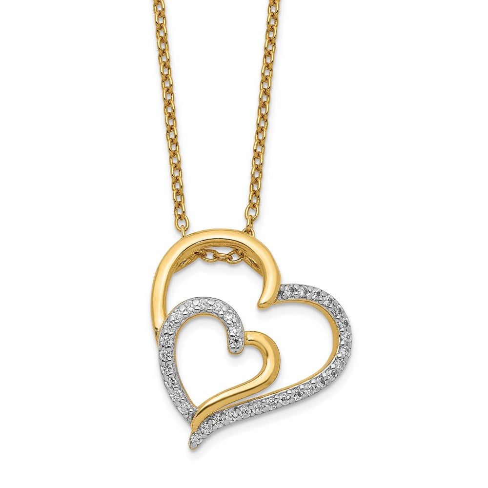 Sterling Silver Cheryl M Gold-Plated Brilliant-Cut Cz Fancy Double Heart 18 Inch Necklace