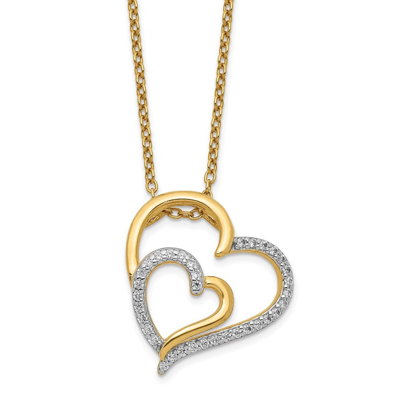 Sterling Silver Cheryl M Gold-Plated Brilliant-Cut Cz Fancy Double Heart 18 Inch Necklace