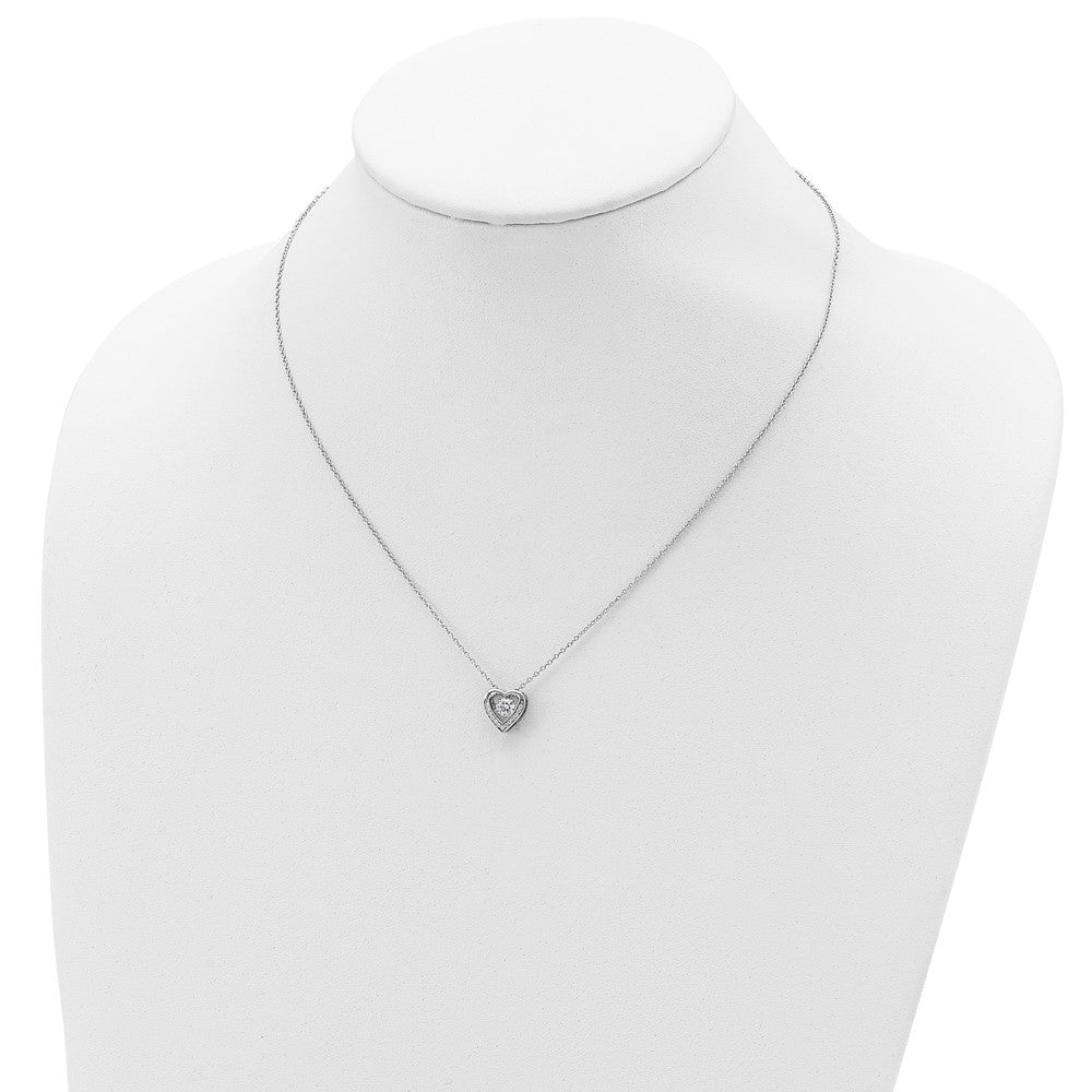 Sterling Silver Cheryl M Rhodium-Plated Brilliant-Cut Vibrant Cz Heart 18 Inch Necklace