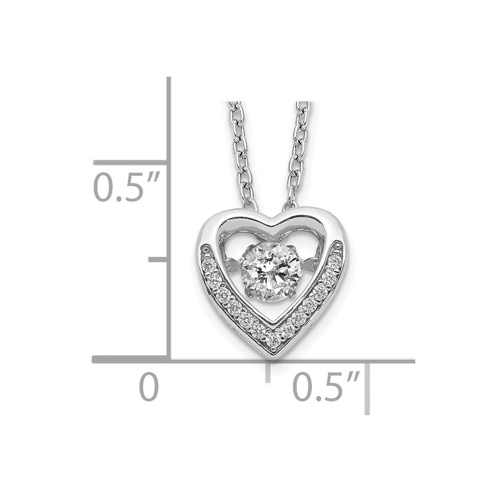 Sterling Silver Cheryl M Rhodium-Plated Brilliant-Cut Vibrant Cz Heart 18 Inch Necklace