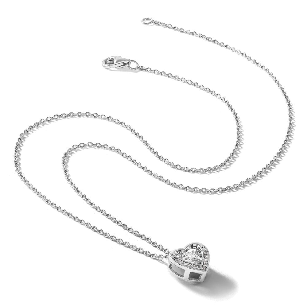 Sterling Silver Cheryl M Rhodium-Plated Brilliant-Cut Vibrant Cz Heart 18 Inch Necklace