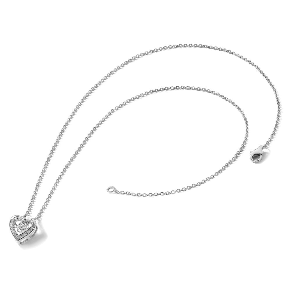 Sterling Silver Cheryl M Rhodium-Plated Brilliant-Cut Vibrant Cz Heart 18 Inch Necklace