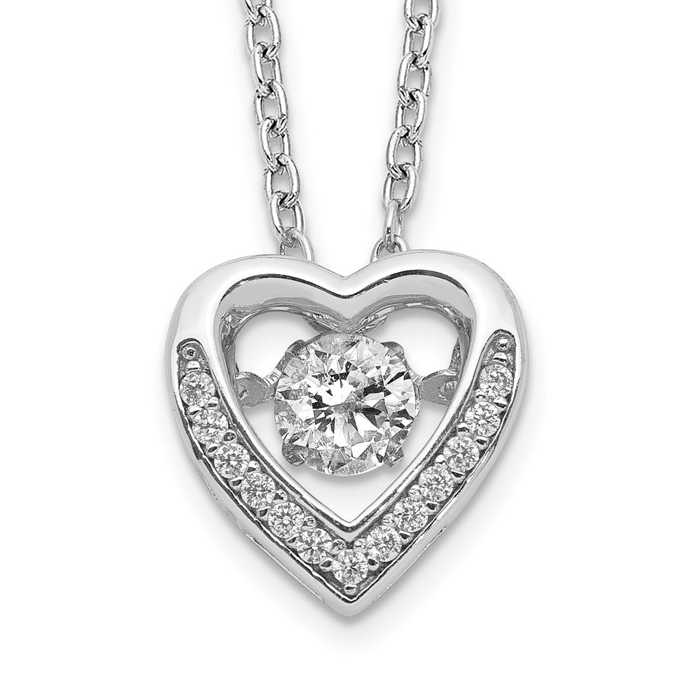 Sterling Silver Cheryl M Rhodium-Plated Brilliant-Cut Vibrant Cz Heart 18 Inch Necklace