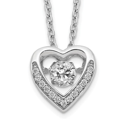 Sterling Silver Cheryl M Rhodium-Plated Brilliant-Cut Vibrant Cz Heart 18 Inch Necklace