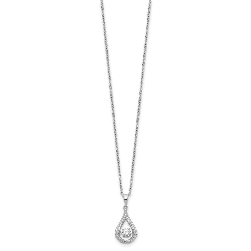 Sterling Silver Cheryl M Rhodium-Plated Brilliant-Cut Vibrant Cz Teardrop 18 Inch Necklace
