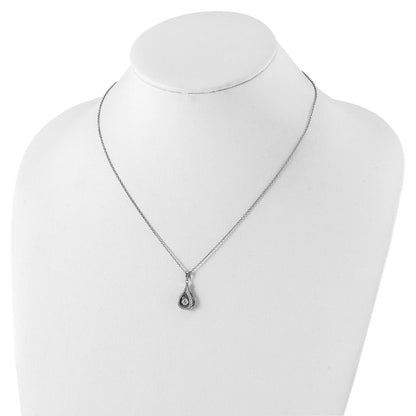 Sterling Silver Cheryl M Rhodium-Plated Brilliant-Cut Vibrant Cz Teardrop 18 Inch Necklace