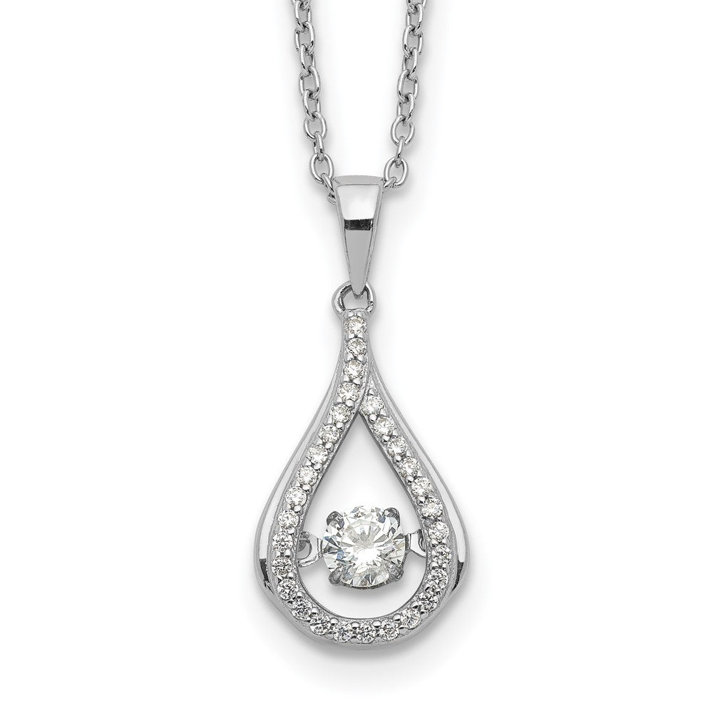 Sterling Silver Cheryl M Rhodium-Plated Brilliant-Cut Vibrant Cz Teardrop 18 Inch Necklace