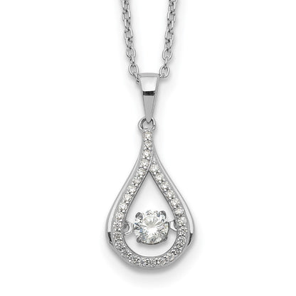 Sterling Silver Cheryl M Rhodium-Plated Brilliant-Cut Vibrant Cz Teardrop 18 Inch Necklace