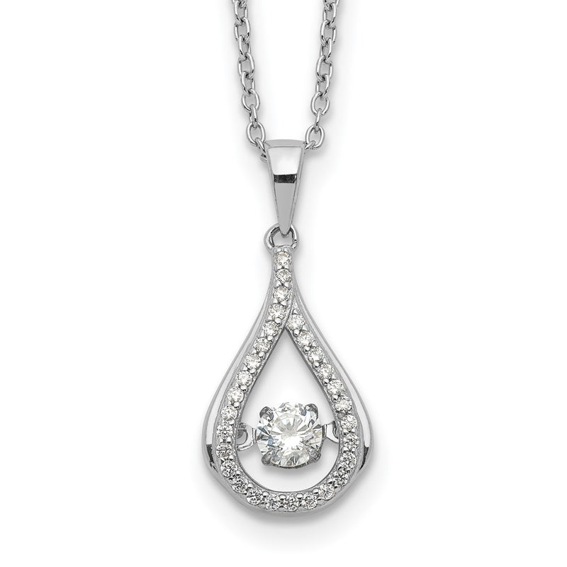 Sterling Silver Cheryl M Rhodium-Plated Brilliant-Cut Vibrant Cz Teardrop 18 Inch Necklace