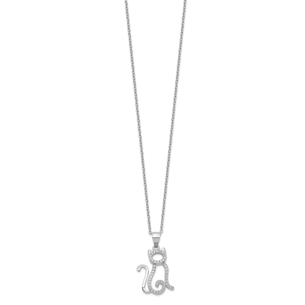 Sterling Silver Cheryl M Rhodium-Plated Brilliant-Cut White Cz Cat 18.25 Inch Necklace