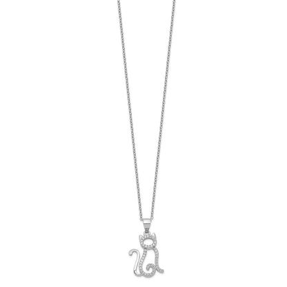Sterling Silver Cheryl M Rhodium-Plated Brilliant-Cut White Cz Cat 18.25 Inch Necklace
