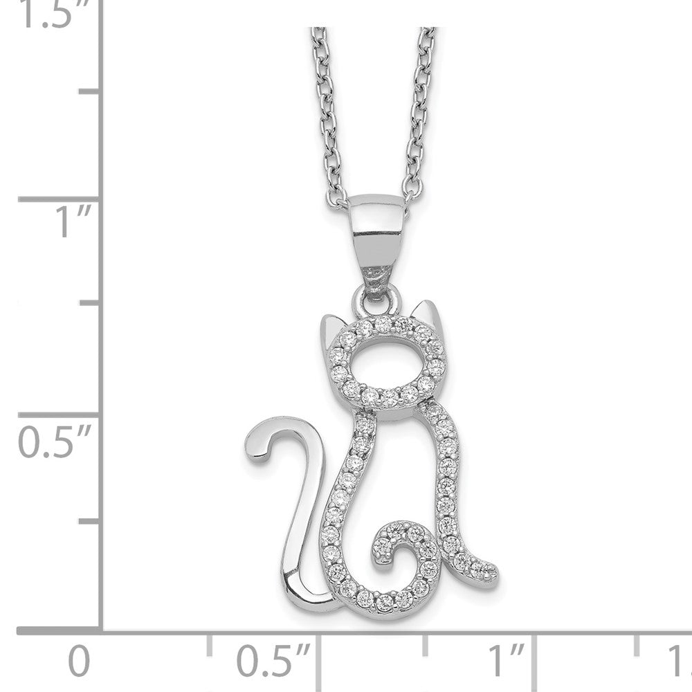 Sterling Silver Cheryl M Rhodium-Plated Brilliant-Cut White Cz Cat 18.25 Inch Necklace