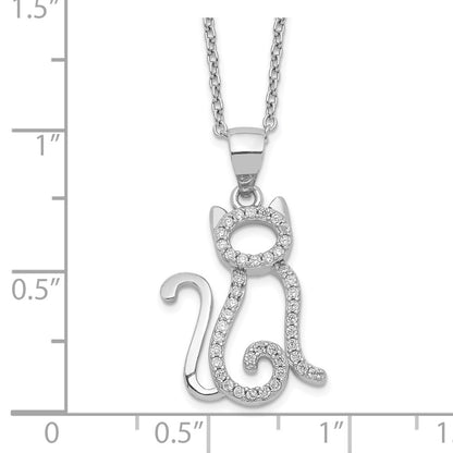 Sterling Silver Cheryl M Rhodium-Plated Brilliant-Cut White Cz Cat 18.25 Inch Necklace