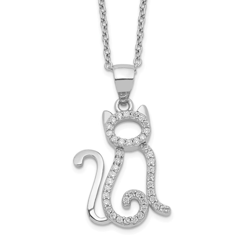 Sterling Silver Cheryl M Rhodium-Plated Brilliant-Cut White Cz Cat 18.25 Inch Necklace