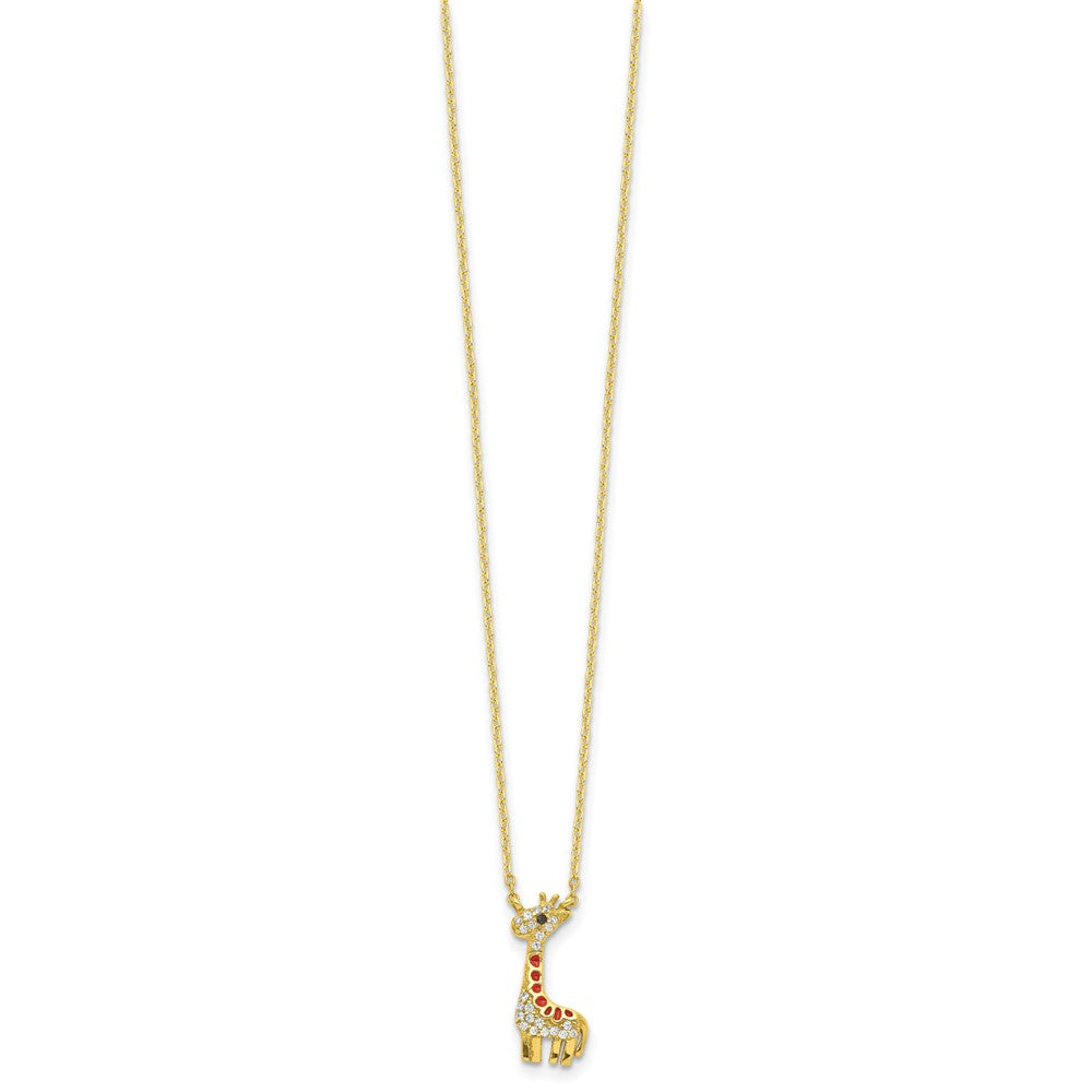 Sterling Silver Cheryl M Gold-Plated Enameled And Brilliant-Cut Black White Cz Giraffe 18.25 Inch Necklace