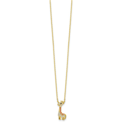 Sterling Silver Cheryl M Gold-Plated Enameled And Brilliant-Cut Black White Cz Giraffe 18.25 Inch Necklace