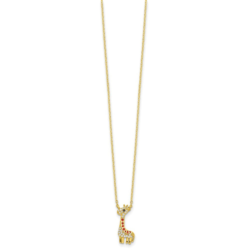 Sterling Silver Cheryl M Gold-Plated Enameled And Brilliant-Cut Black White Cz Giraffe 18.25 Inch Necklace