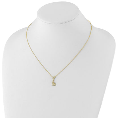 Sterling Silver Cheryl M Gold-Plated Enameled And Brilliant-Cut Black White Cz Giraffe 18.25 Inch Necklace