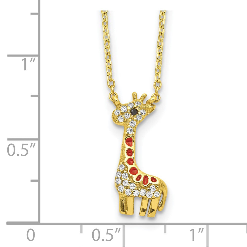 Sterling Silver Cheryl M Gold-Plated Enameled And Brilliant-Cut Black White Cz Giraffe 18.25 Inch Necklace