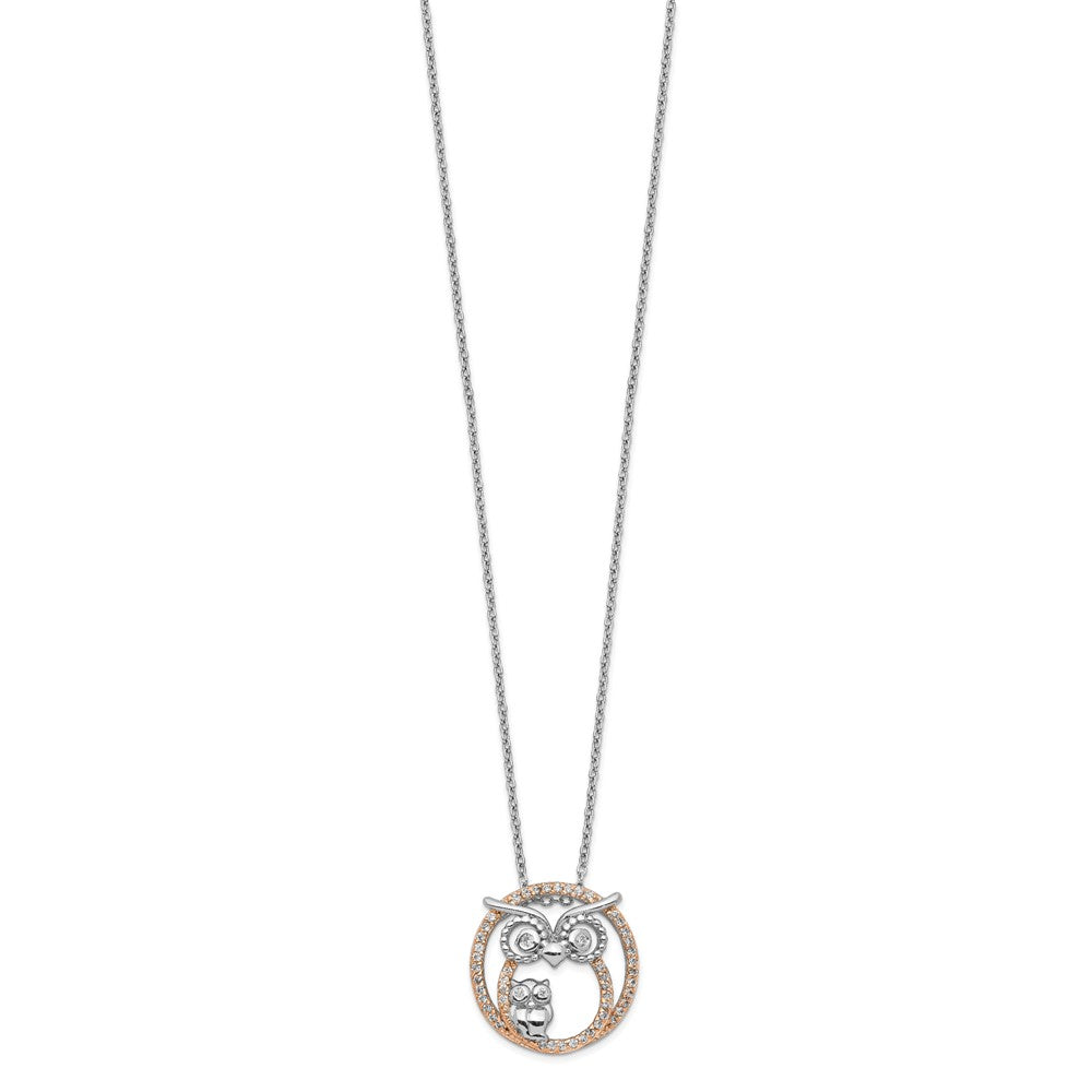 Sterling Silver Cheryl M Rhodium-Plated And Rose Gold-Plated Brilliant-Cut Cz Owls Circle 18.25 Inch Necklace