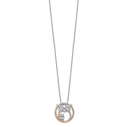 Sterling Silver Cheryl M Rhodium-Plated And Rose Gold-Plated Brilliant-Cut Cz Owls Circle 18.25 Inch Necklace