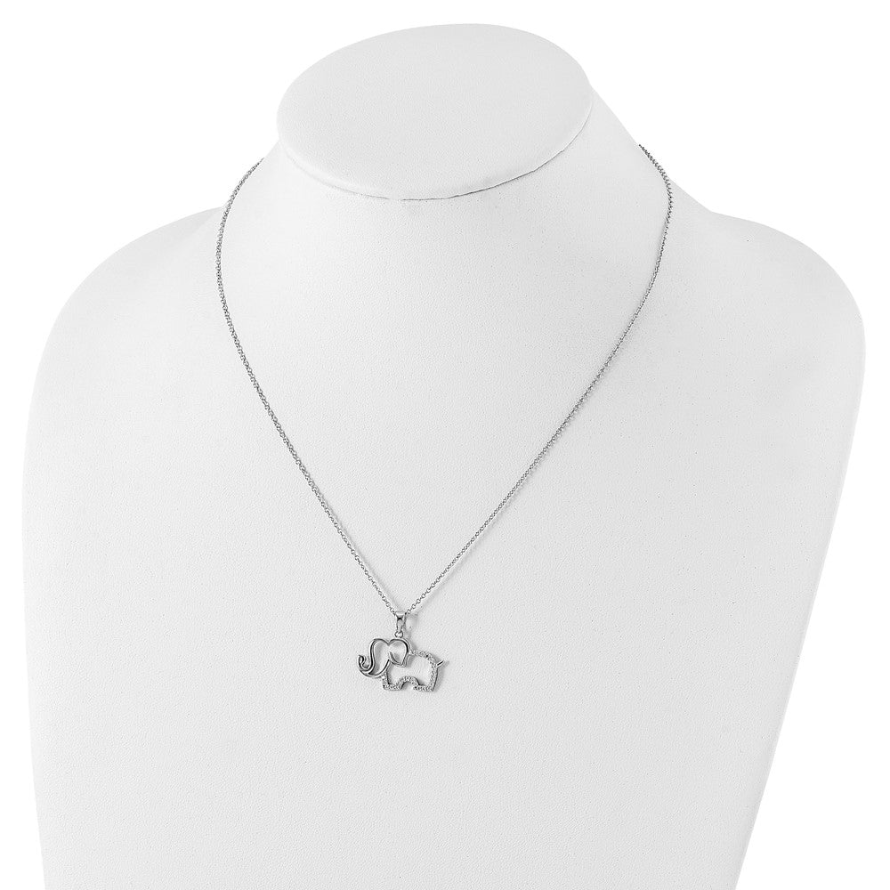Sterling Silver Cheryl M Rhodium Plated Brilliant-Cut Cz Elephant 18.25 Inch Necklace