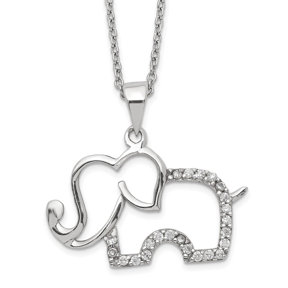 Sterling Silver Cheryl M Rhodium Plated Brilliant-Cut Cz Elephant 18.25 Inch Necklace