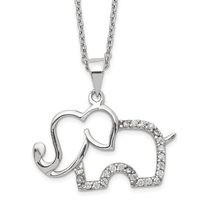 Sterling Silver Cheryl M Rhodium Plated Brilliant-Cut Cz Elephant 18.25 Inch Necklace