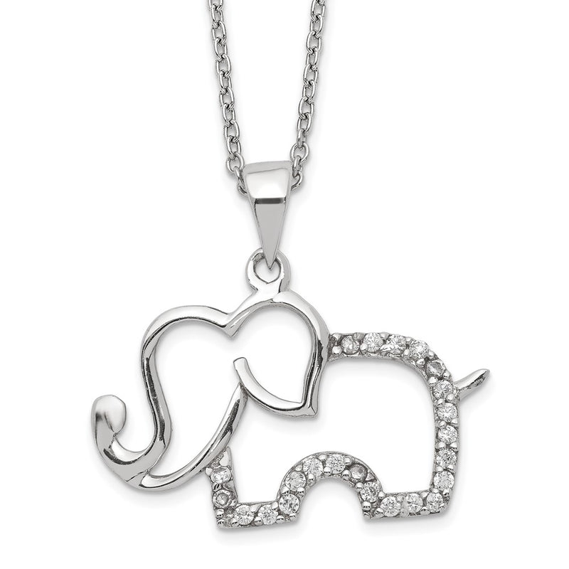 Sterling Silver Cheryl M Rhodium Plated Brilliant-Cut Cz Elephant 18.25 Inch Necklace