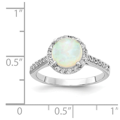 Sterling Silver Cheryl M Rhodium-Plated Cabochon Lab Created Opal And Brilliant-Cut Cz Halo Ring