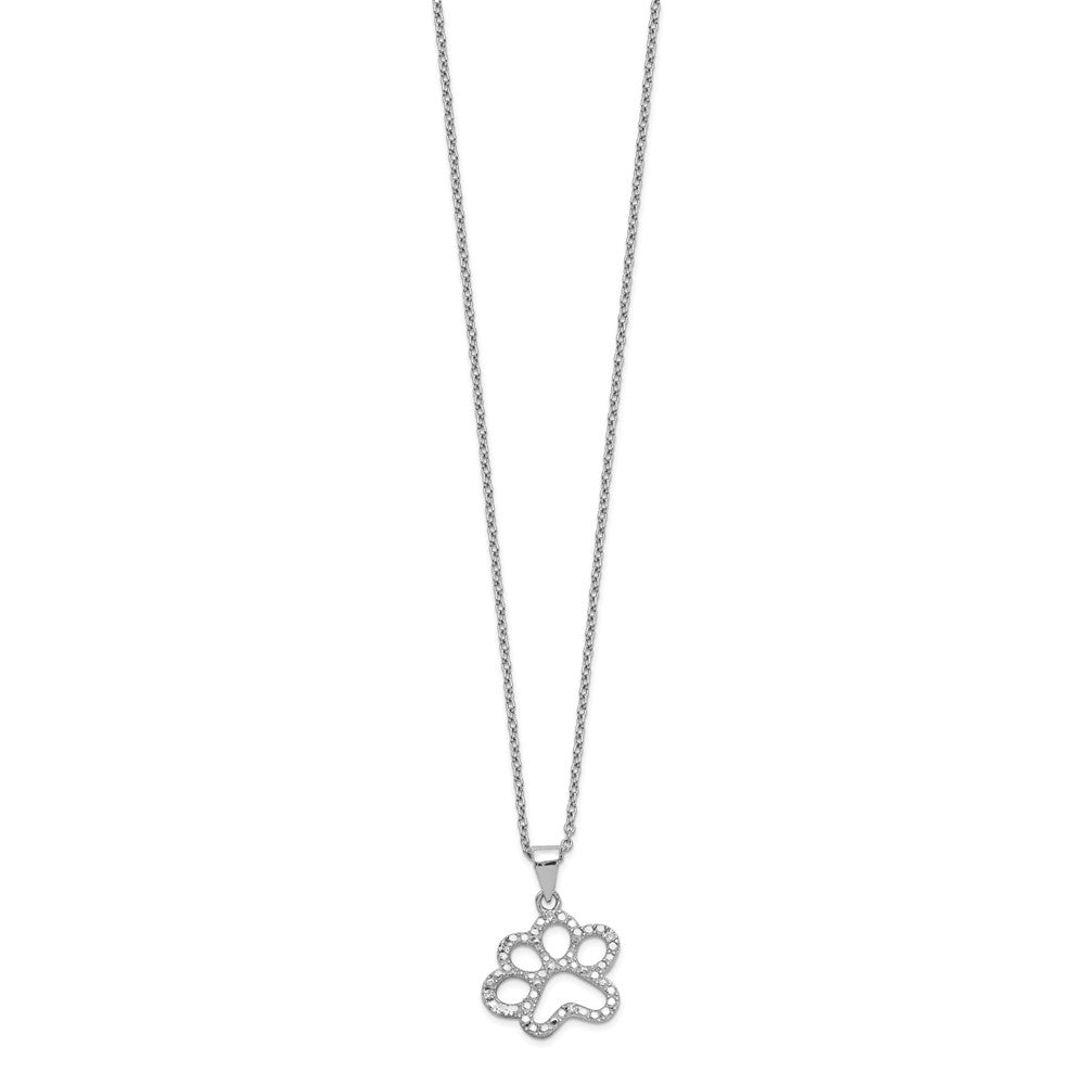 Sterling Silver Cheryl M Rhodium-Plated Brilliant-Cut Cz Paw 18.25 Inch Necklace