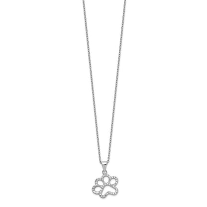 Sterling Silver Cheryl M Rhodium-Plated Brilliant-Cut Cz Paw 18.25 Inch Necklace