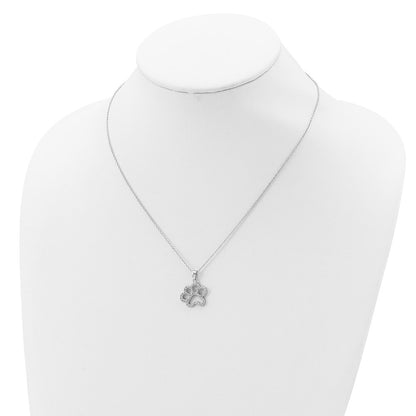 Sterling Silver Cheryl M Rhodium-Plated Brilliant-Cut Cz Paw 18.25 Inch Necklace