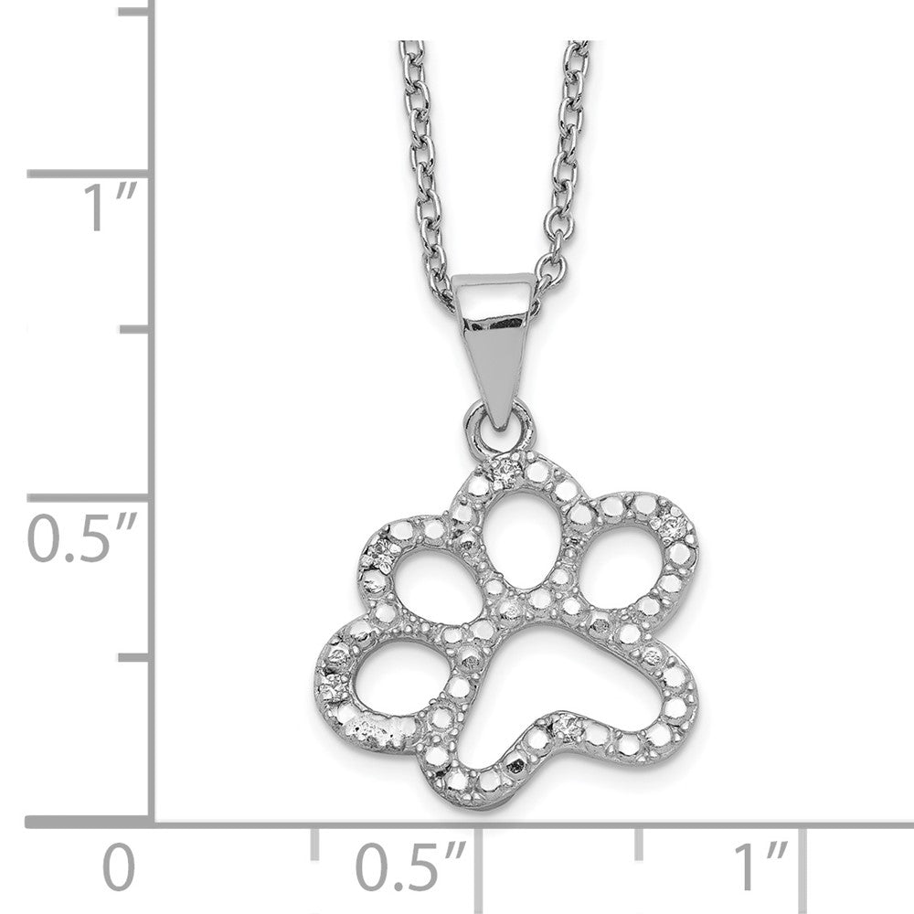 Sterling Silver Cheryl M Rhodium-Plated Brilliant-Cut Cz Paw 18.25 Inch Necklace