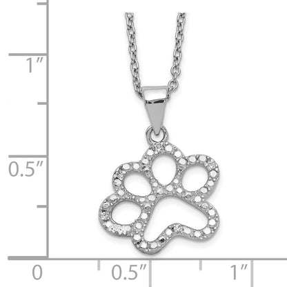 Sterling Silver Cheryl M Rhodium-Plated Brilliant-Cut Cz Paw 18.25 Inch Necklace